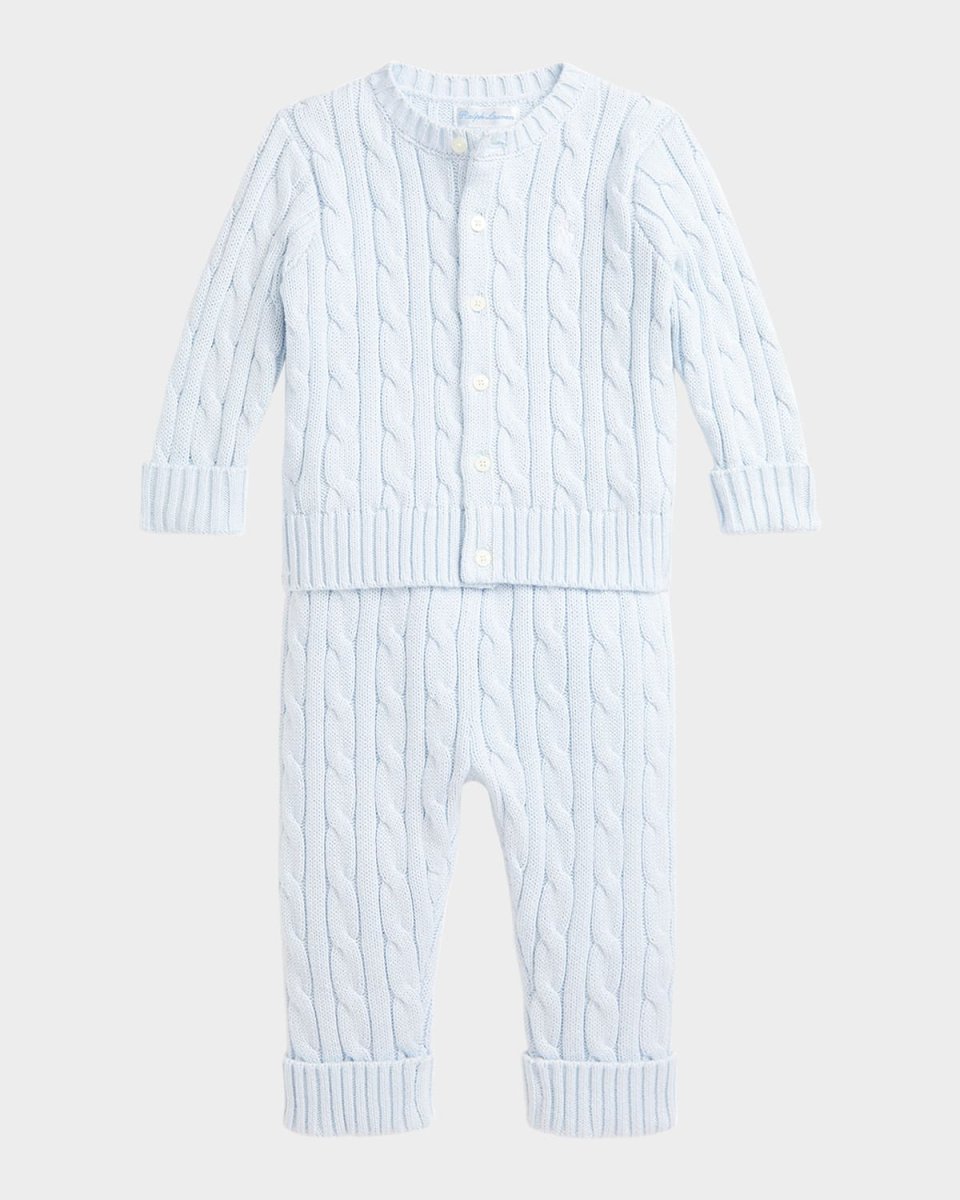 Kid's Cotton Cable Knit Sweater & Pants Set, Size Newborn-24